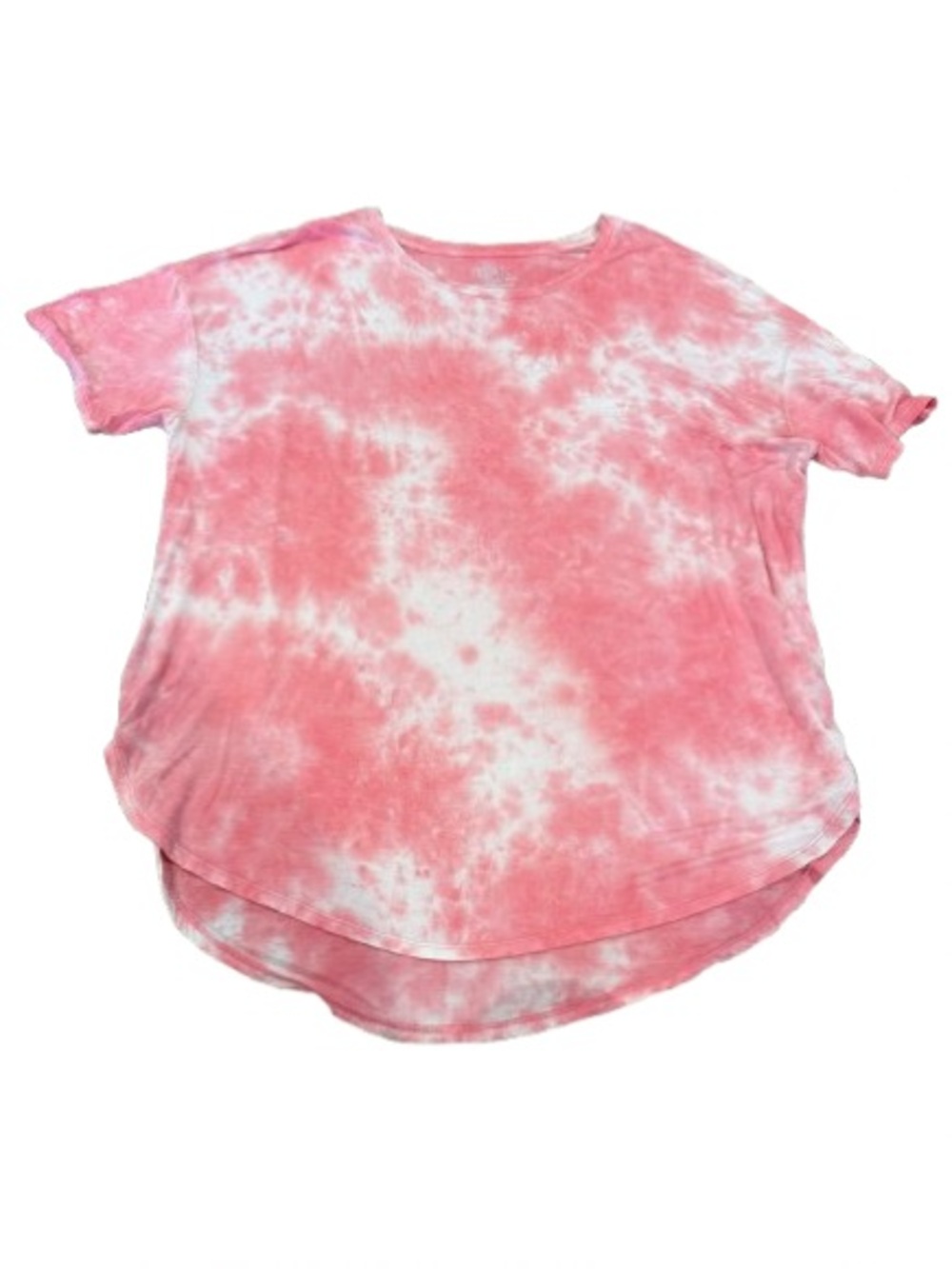 Time and Tru Pink and White Tie-Dye Scoop Hem Tee